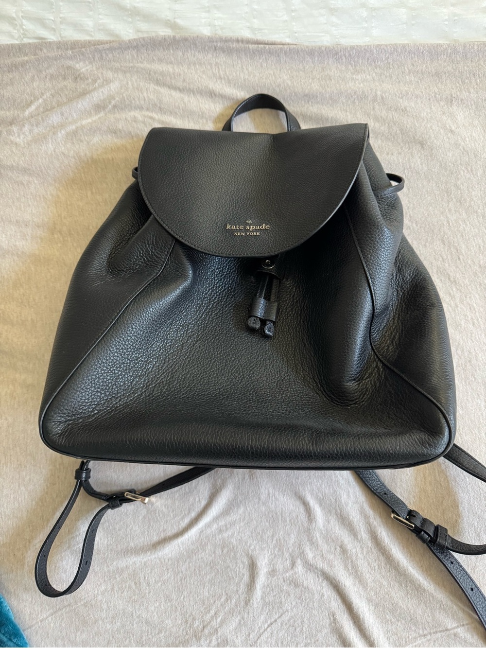 kate spade Black Pebbled Leather Drawstring Backpack